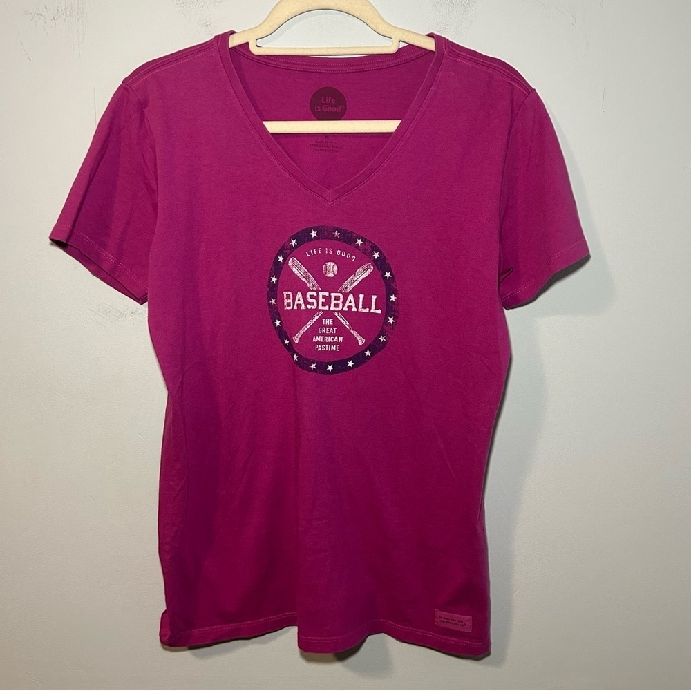 Life is Good Crusher Tee Classic Fit Purple Baseball Short Sleeve T-Shirt Size M - Picture 1 of 8